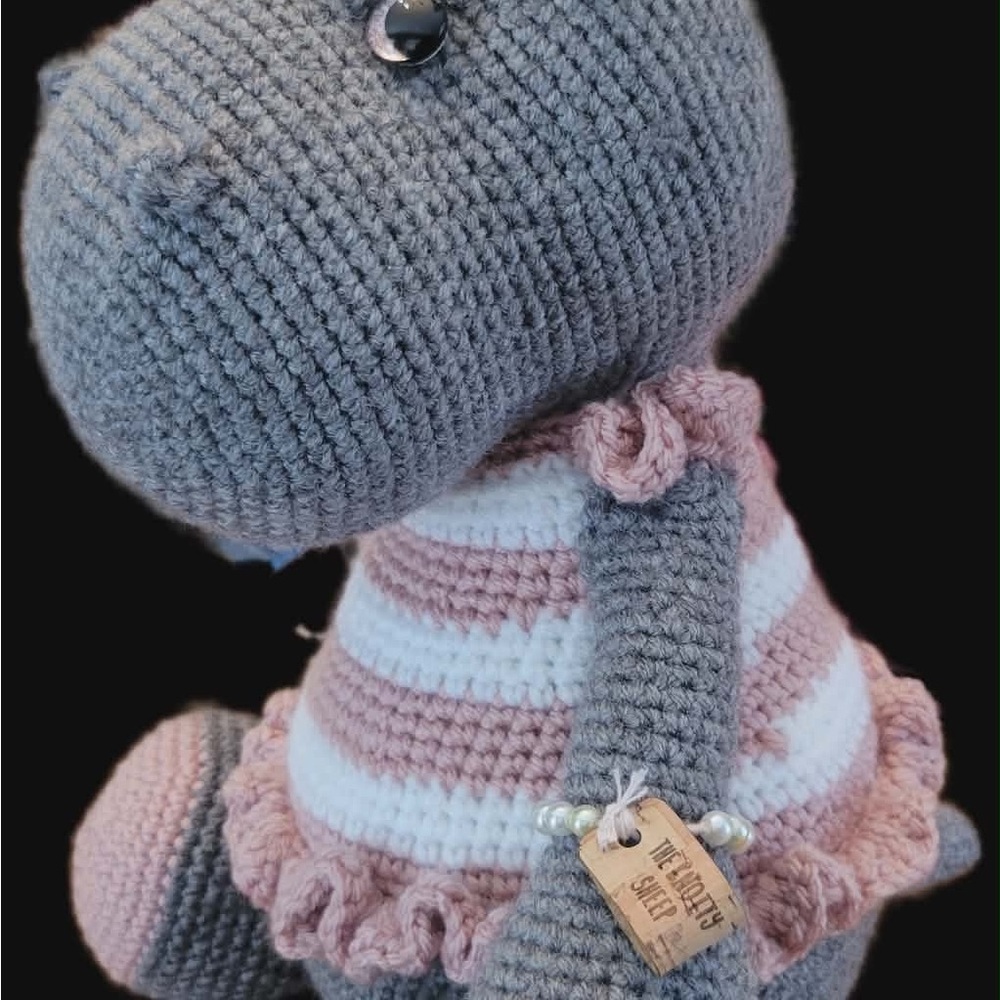 Gray and Pink Crocheted Holly the Hippo Plush